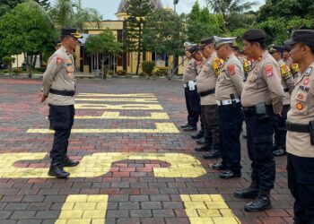 Kabag Ops Polres Lebak Pimpin Apel persiapan pengamanan Hitung Suara Tk KPU Kab. Lebak