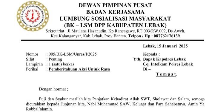 BK-LSM Lebak Layangkan Surat Aksi, Dorong APH Periksa Oknum Dugaan Pungli Bansos Desa Rahong