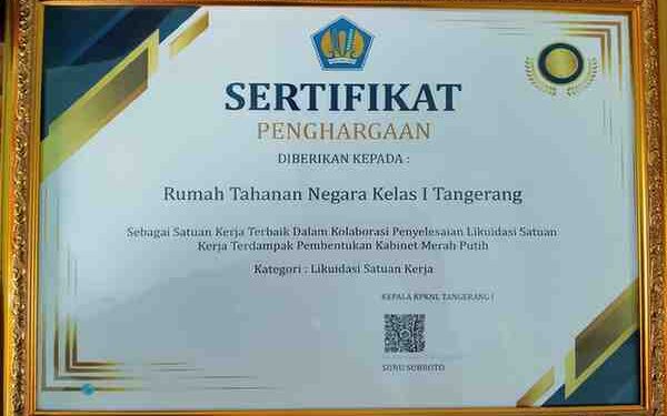 Kinerja Aset Diapresiasi, Rutan Kelas I Tangerang Raih Penghargaan BMN Terbaik 2025